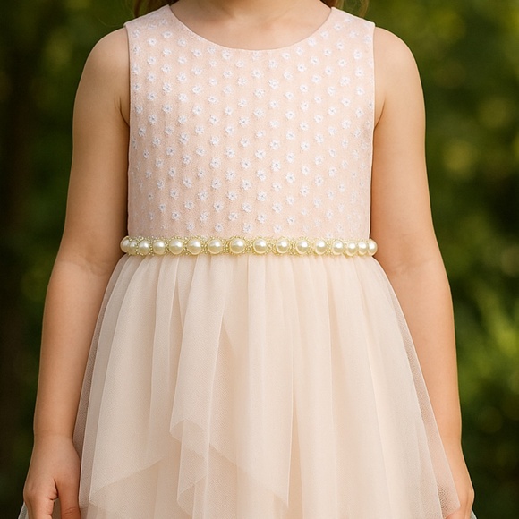 Elegant Blush Pearl & Tulle Party Dress - Picture 1 of 5